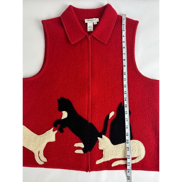 Vintage Coldwater Creek Size Large Boiled Wool Cat Lady Vest Red Kittens - Picture 4 of 6